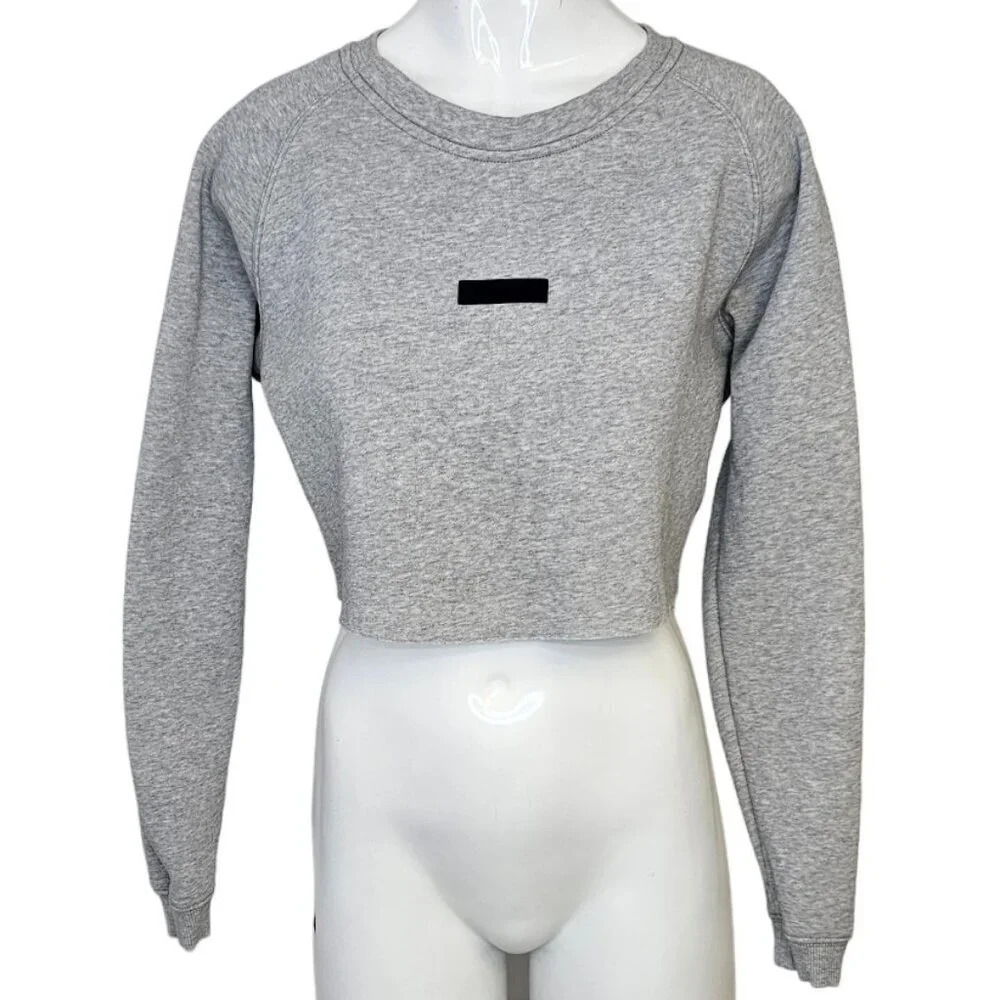 Alphalete Womens Cropped Raw Edge Hem Long Sleeve Sweatshirt Size XS Gray